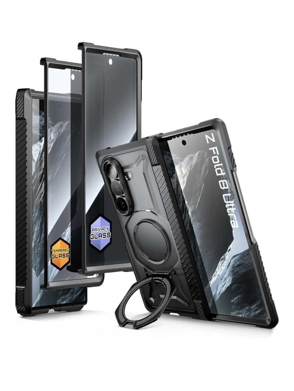 SUPCASE for Galaxy Z Fold 8 Ultra Case, Glass & Privacy Screen, Full Hinge Black